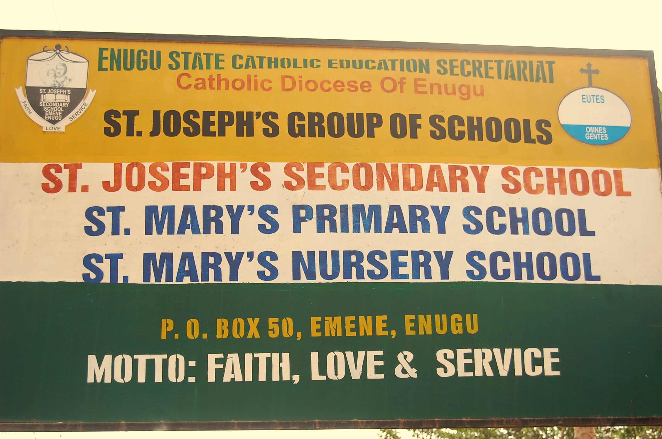St joseph group of schools sign post